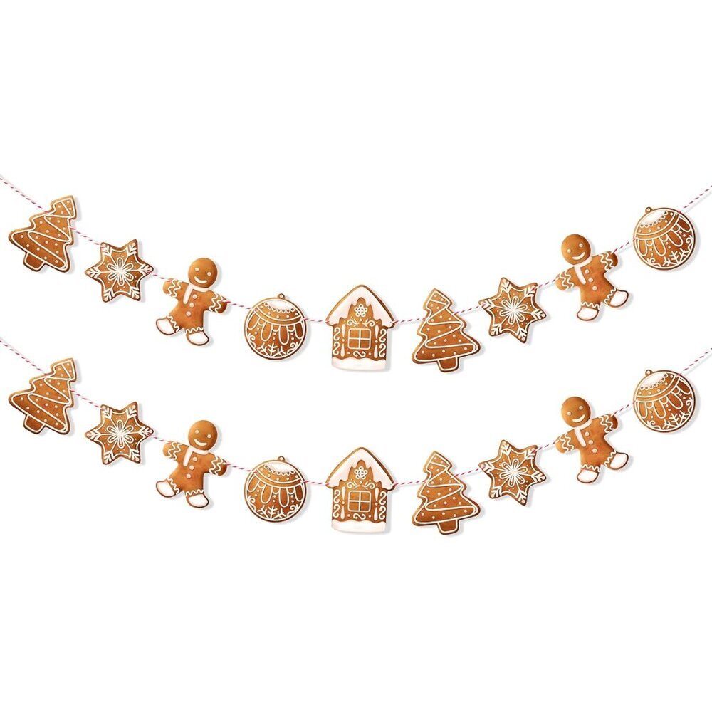 2 Pack Gingerbread Theme Garland Banner Christmas Hanging Decorations Tree Ornam